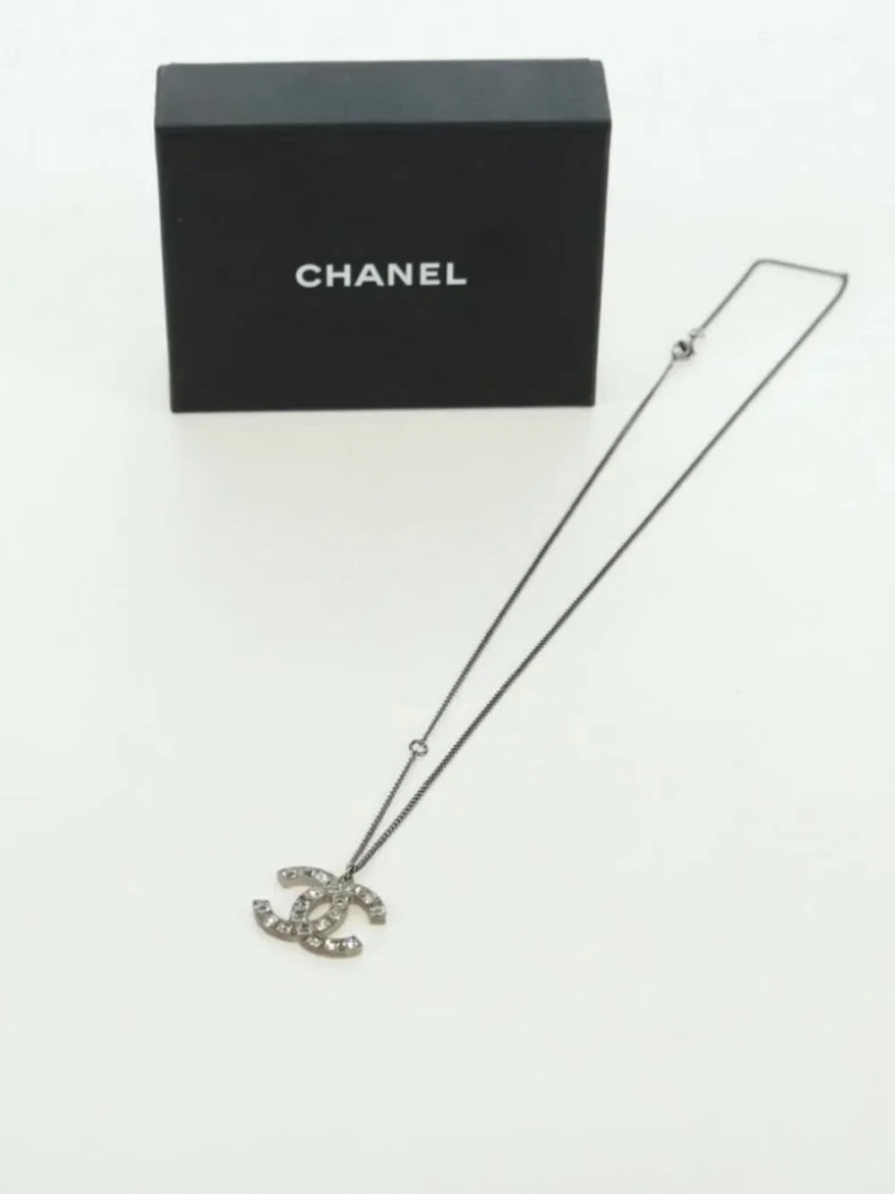 CHANEL COCO Mark Necklace metal Silver CC Auth 175104M